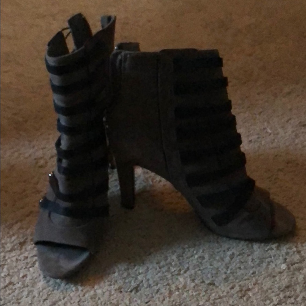 Military style, open toe booties